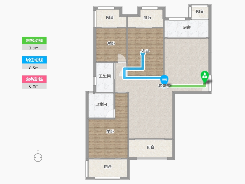 湖南省-长沙市-东能华府5号楼,6号楼C户型129m²-124.76-户型库-动静线