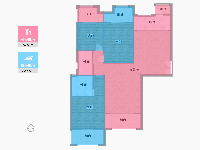 湖南省-长沙市-东能华府5号楼,6号楼C户型129m²-124.76-户型库-动静分区