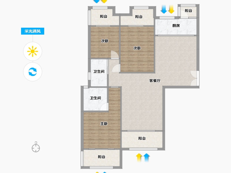 湖南省-长沙市-东能华府5号楼,6号楼C户型129m²-124.76-户型库-采光通风