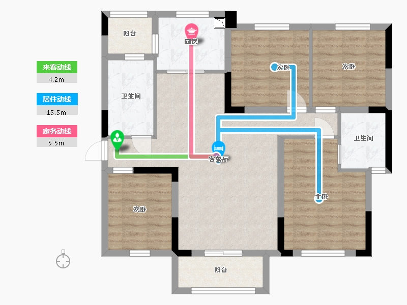 湖南省-长沙市-佛奥康桥水岸5，7，4号楼E2户型122m²-94.92-户型库-动静线