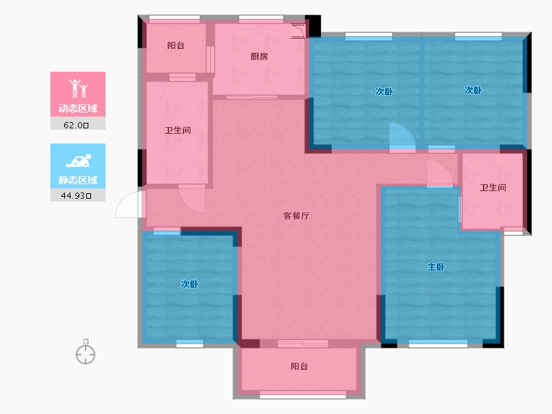 湖南省-长沙市-佛奥康桥水岸5，7，4号楼E2户型122m²-94.92-户型库-动静分区