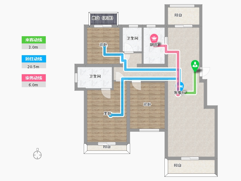 河南省-郑州市-民安城市之光D5户型117m²-106.34-户型库-动静线