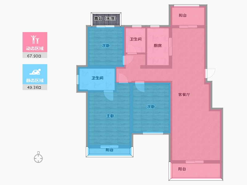 河南省-郑州市-民安城市之光D5户型117m²-106.34-户型库-动静分区