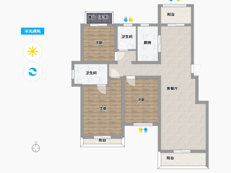 河南省-郑州市-民安城市之光D5户型117m²-106.34-户型库-采光通风