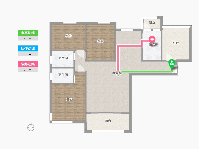 湖南省-长沙市-永实蔷薇国际10栋A户型132m²-108.40-户型库-动静线