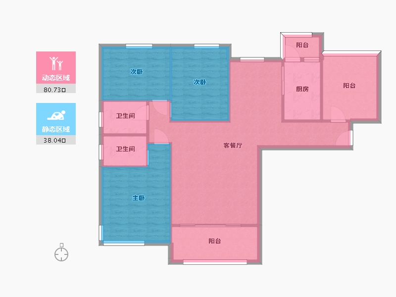 湖南省-长沙市-永实蔷薇国际10栋A户型132m²-108.40-户型库-动静分区