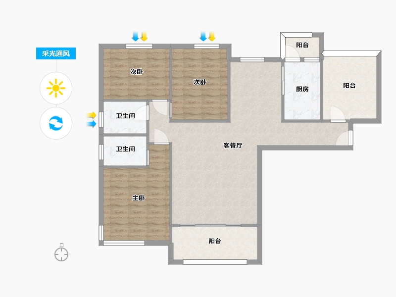 湖南省-长沙市-永实蔷薇国际10栋A户型132m²-108.40-户型库-采光通风