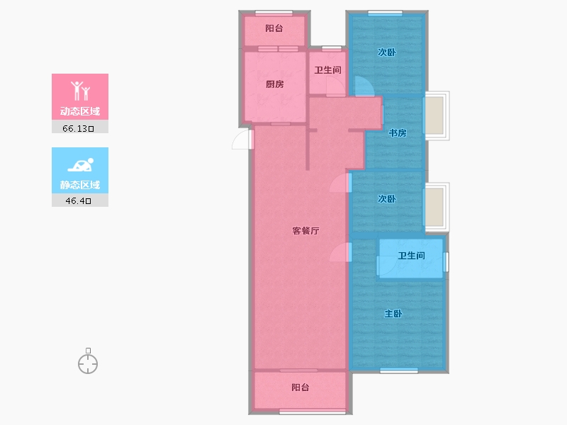 湖南省-长沙市-恒泰芙蓉悦府3A栋A户型126m²-101.00-户型库-动静分区