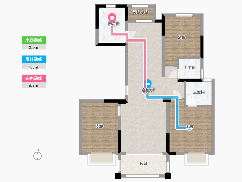 湖南省-长沙市-和泓融成府G8栋B户型121m²-98.37-户型库-动静线