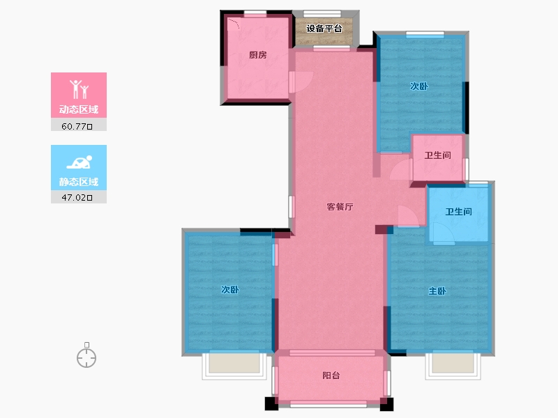 湖南省-长沙市-和泓融成府G8栋B户型121m²-98.37-户型库-动静分区