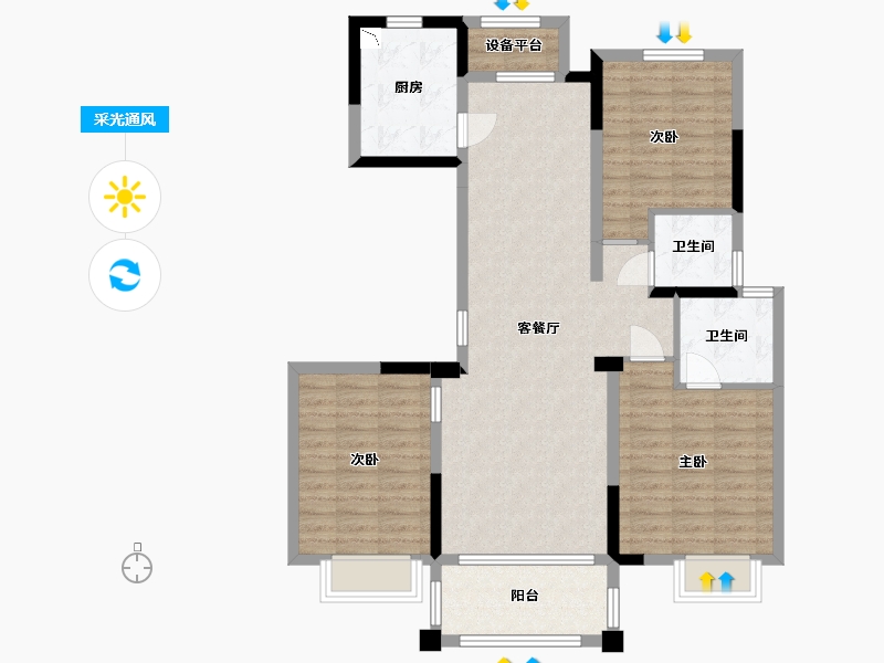 湖南省-长沙市-和泓融成府G8栋B户型121m²-98.37-户型库-采光通风