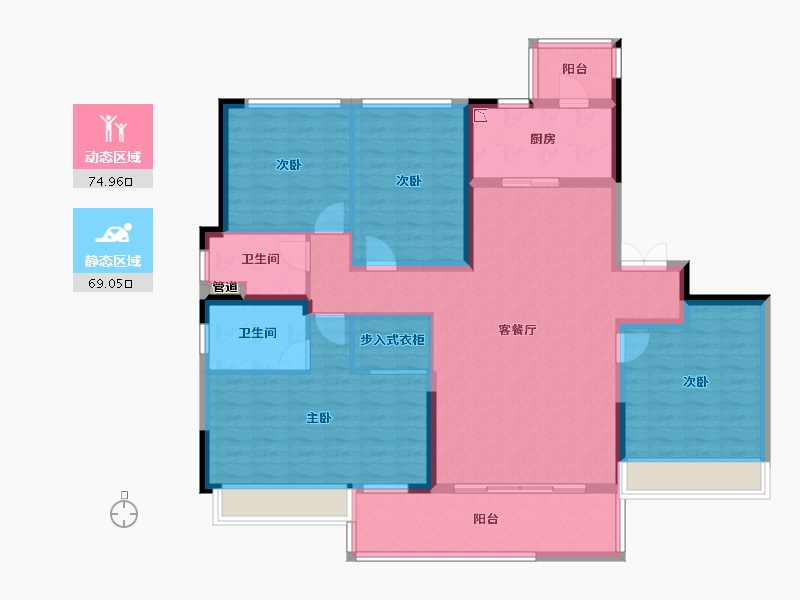 四川省-成都市-中车共享城D户型167m²-129.92-户型库-动静分区