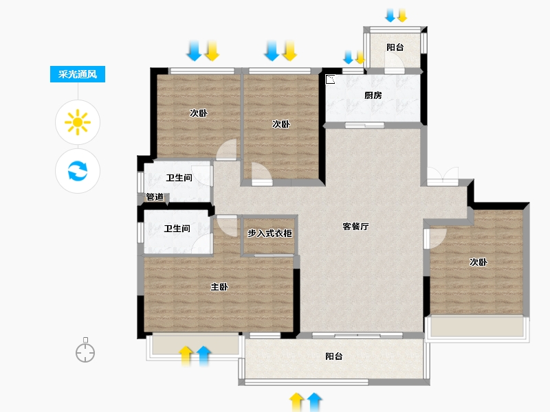 四川省-成都市-中车共享城D户型167m²-129.92-户型库-采光通风