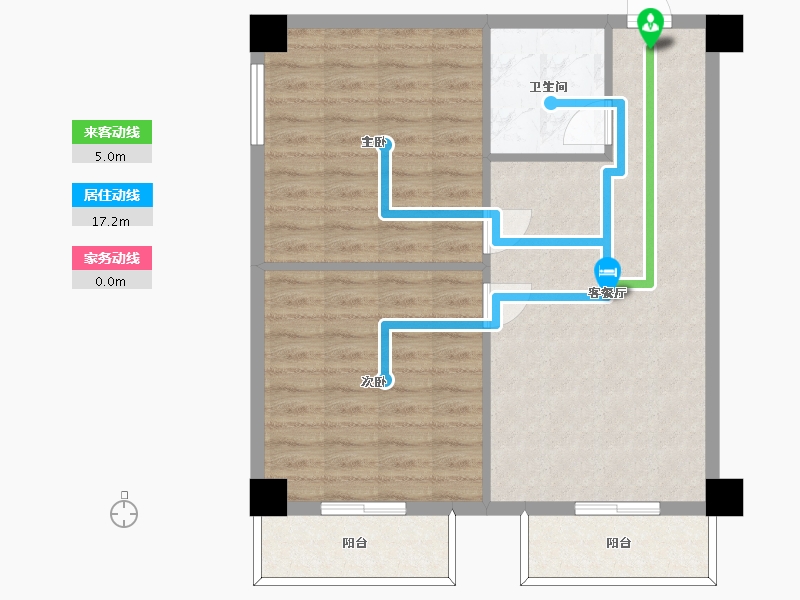 湖南省-长沙市-鑫远悦时代1号楼,1栋A2户型17房93m²-74.40-户型库-动静线