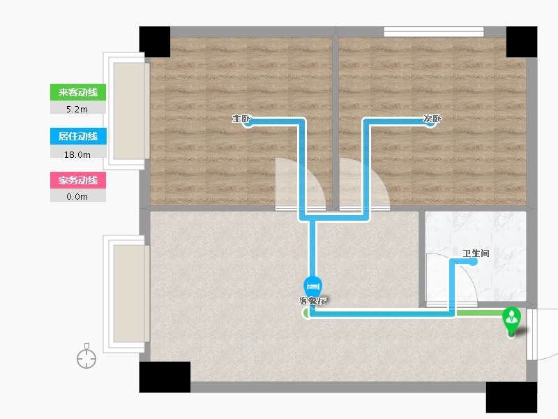 湖南省-长沙市-鑫远悦时代2号楼,2栋A2户型01房11房86m²-68.79-户型库-动静线