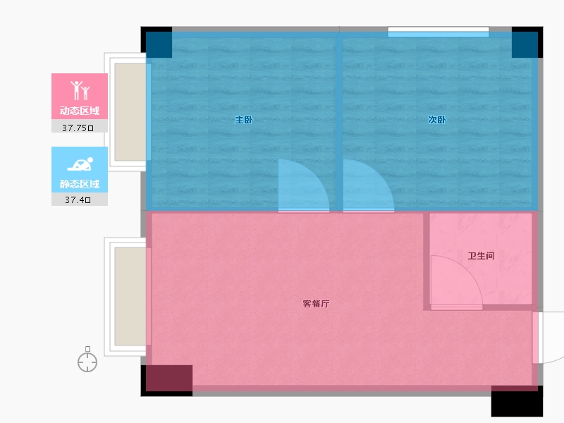 湖南省-长沙市-鑫远悦时代2号楼,2栋A2户型01房11房86m²-68.79-户型库-动静分区