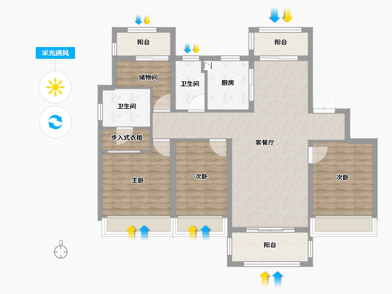 江苏省-南京市-葛洲坝融创紫郡府建面140m²-111.80-户型库-采光通风