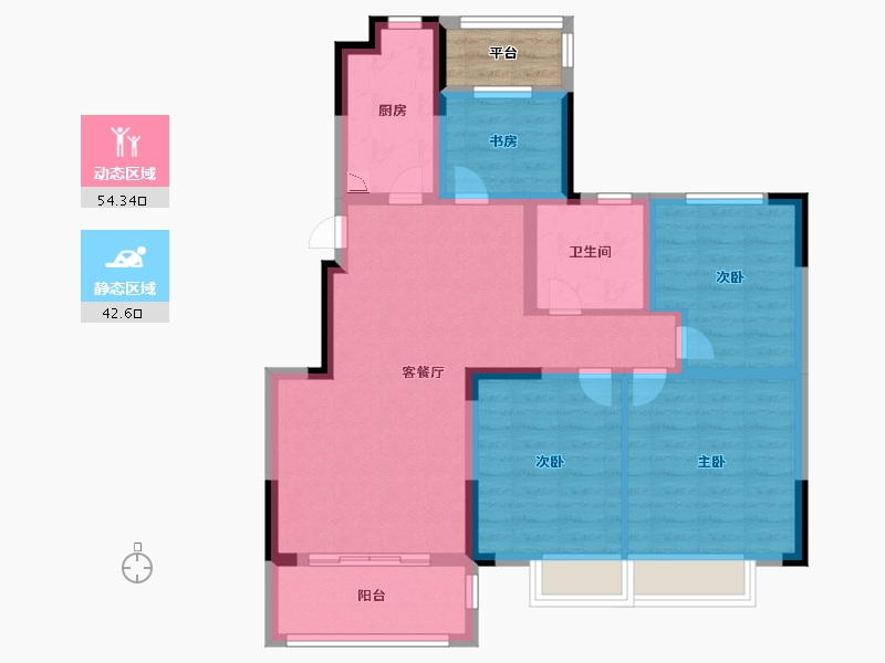 江苏省-南京市-金都华府建面111m²-88.59-户型库-动静分区