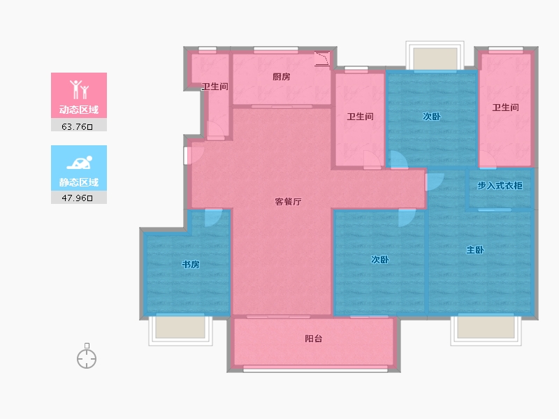 江苏省-南京市-颐和九里5幢,3幢,4幢建面127m²-101.39-户型库-动静分区