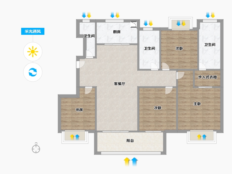 江苏省-南京市-颐和九里5幢,3幢,4幢建面127m²-101.39-户型库-采光通风