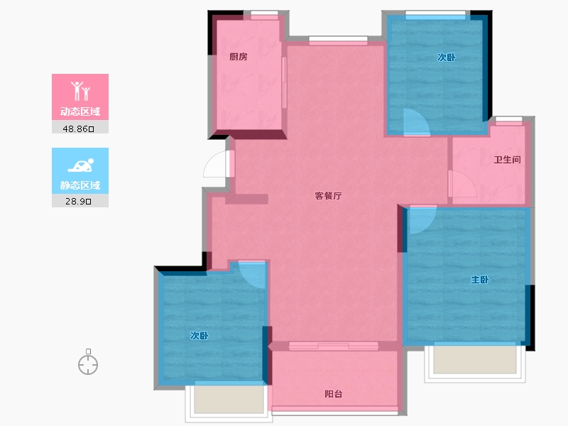 江苏省-南京市-时光泊月建面87m²-69.60-户型库-动静分区