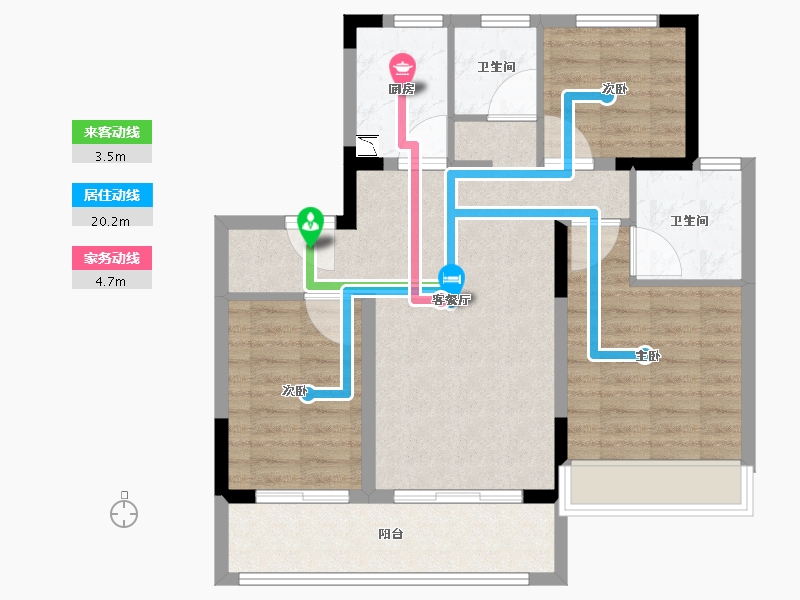 江苏省-南京市-上棠颐和府6号楼建面99m²-79.02-户型库-动静线