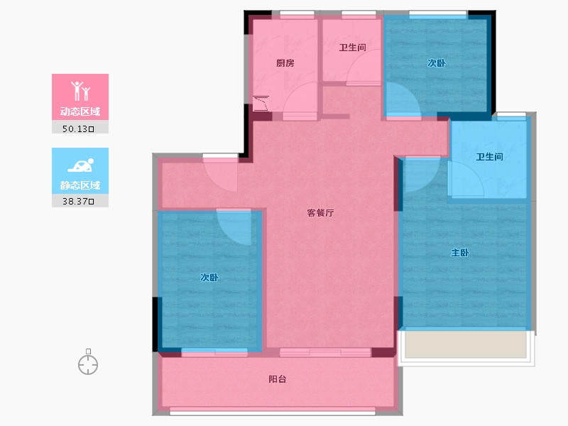 江苏省-南京市-上棠颐和府6号楼建面99m²-79.02-户型库-动静分区