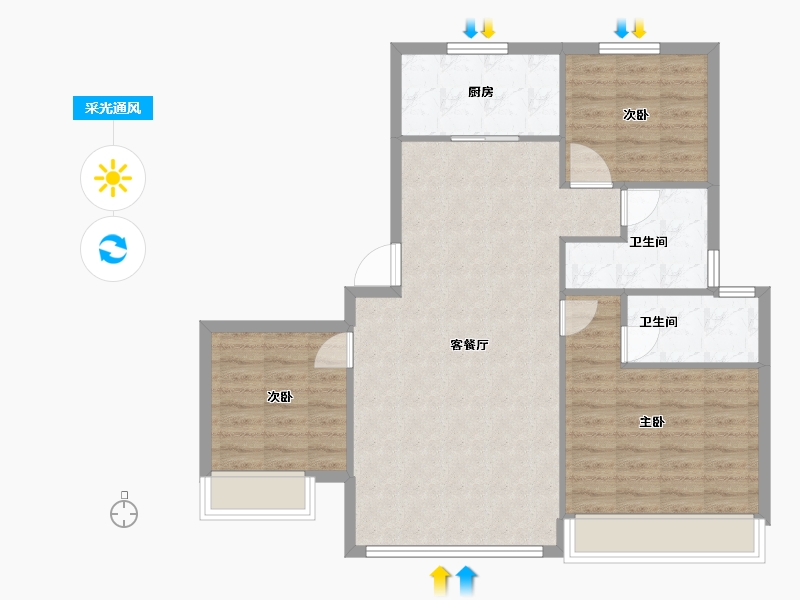 江苏省-苏州市-新澎湃国际社区东区1号楼,东区2号楼112㎡-89.69-户型库-采光通风