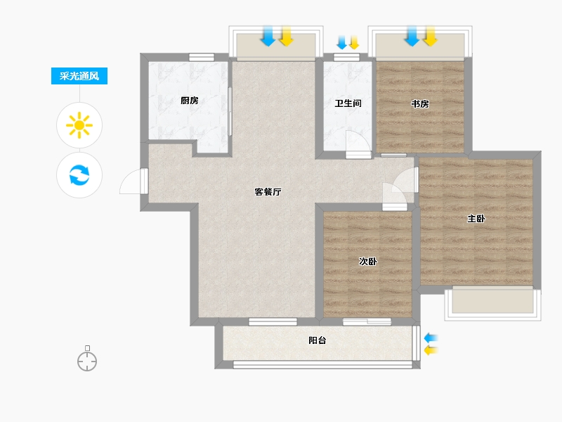 江苏省-苏州市-中交路劲璞玥风华3,4,1,2栋102㎡-81.67-户型库-采光通风