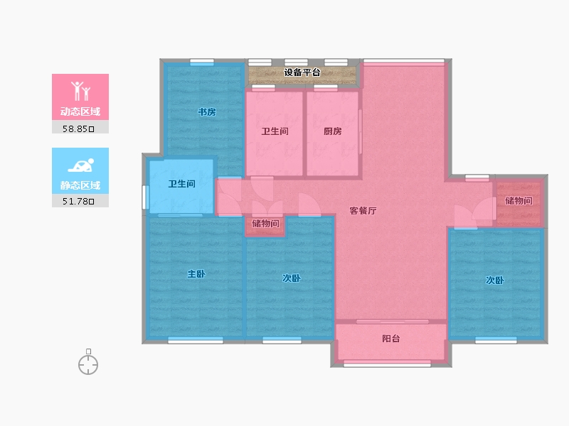 江苏省-苏州市-首开金茂熙悦1,2,16,6,25栋D2户型127m-103.30-户型库-动静分区