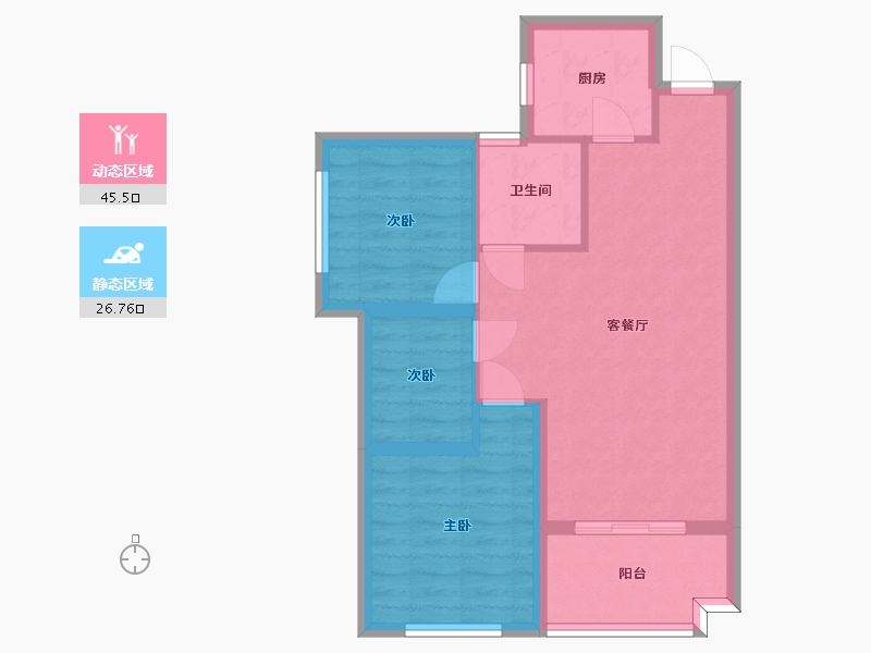 湖南省-长沙市-佛奥康桥水岸5号楼,7号楼,4号楼建面83m²-64.53-户型库-动静分区