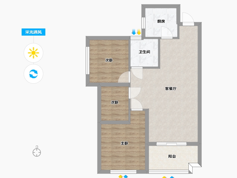 湖南省-长沙市-佛奥康桥水岸5号楼,7号楼,4号楼建面83m²-64.53-户型库-采光通风