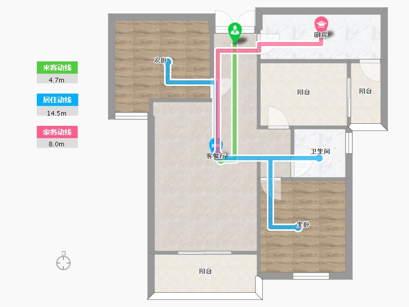 湖南省-长沙市-北辰中央公园5号楼,C区9号楼建面92m²-73.60-户型库-动静线