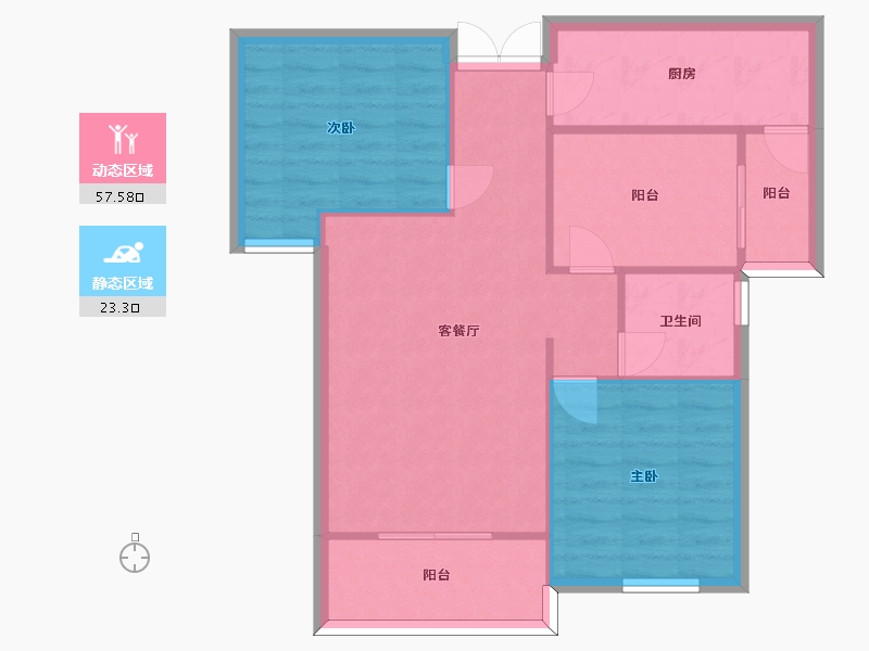 湖南省-长沙市-北辰中央公园5号楼,C区9号楼建面92m²-73.60-户型库-动静分区