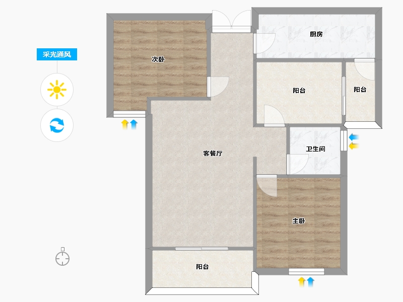 湖南省-长沙市-北辰中央公园5号楼,C区9号楼建面92m²-73.60-户型库-采光通风