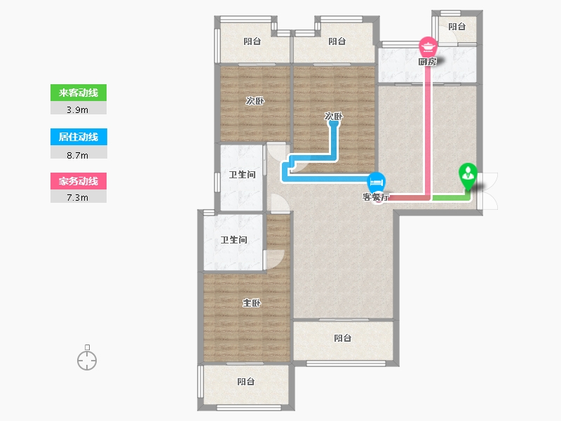 湖南省-长沙市-东能华府5号楼,6号楼建面129m²-123.08-户型库-动静线