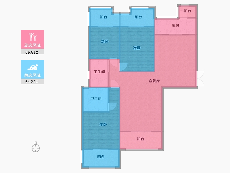 湖南省-长沙市-东能华府5号楼,6号楼建面129m²-123.08-户型库-动静分区