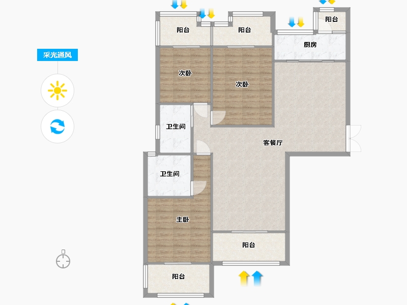 湖南省-长沙市-东能华府5号楼,6号楼建面129m²-123.08-户型库-采光通风