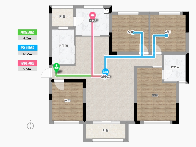 湖南省-长沙市-佛奥康桥水岸5号楼,7号楼,4号楼建面122m²-94.32-户型库-动静线