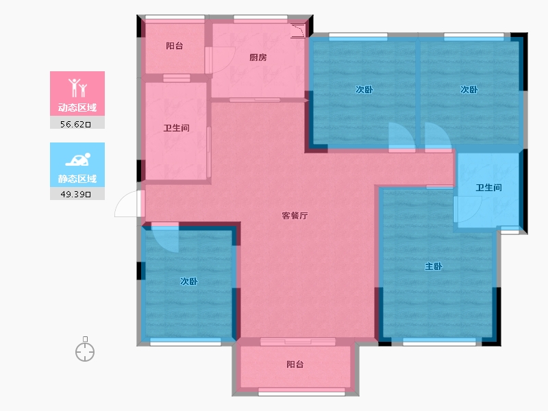 湖南省-长沙市-佛奥康桥水岸5号楼,7号楼,4号楼建面122m²-94.32-户型库-动静分区