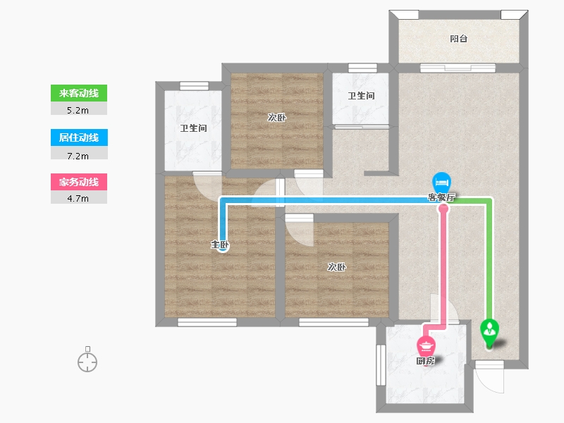 湖南省-长沙市-佛奥康桥水岸5号楼,7号楼,4号楼建面95m²-71.27-户型库-动静线