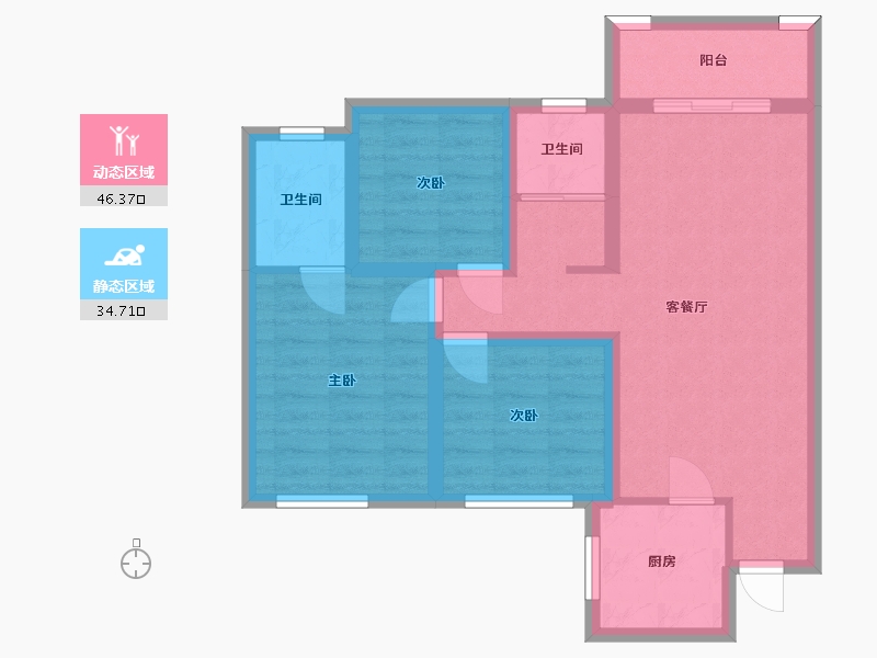 湖南省-长沙市-佛奥康桥水岸5号楼,7号楼,4号楼建面95m²-71.27-户型库-动静分区