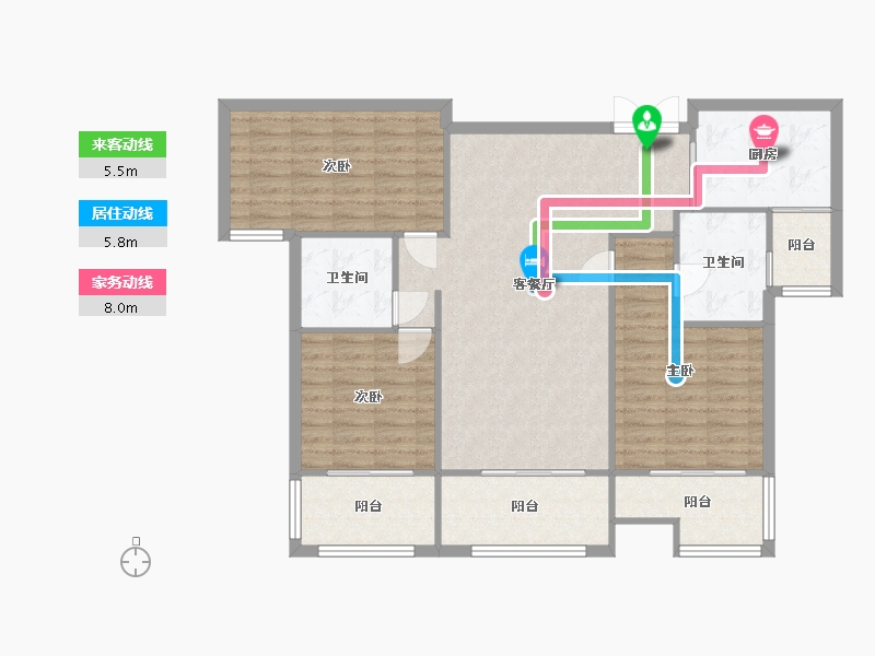 湖南省-长沙市-东能华府5号楼,6号楼建面122m²-110.59-户型库-动静线