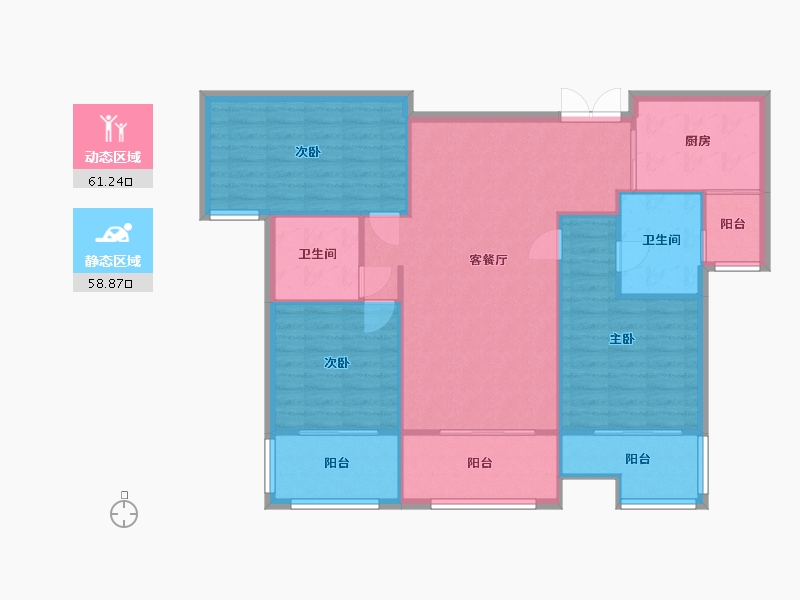 湖南省-长沙市-东能华府5号楼,6号楼建面122m²-110.59-户型库-动静分区