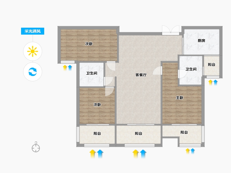 湖南省-长沙市-东能华府5号楼,6号楼建面122m²-110.59-户型库-采光通风