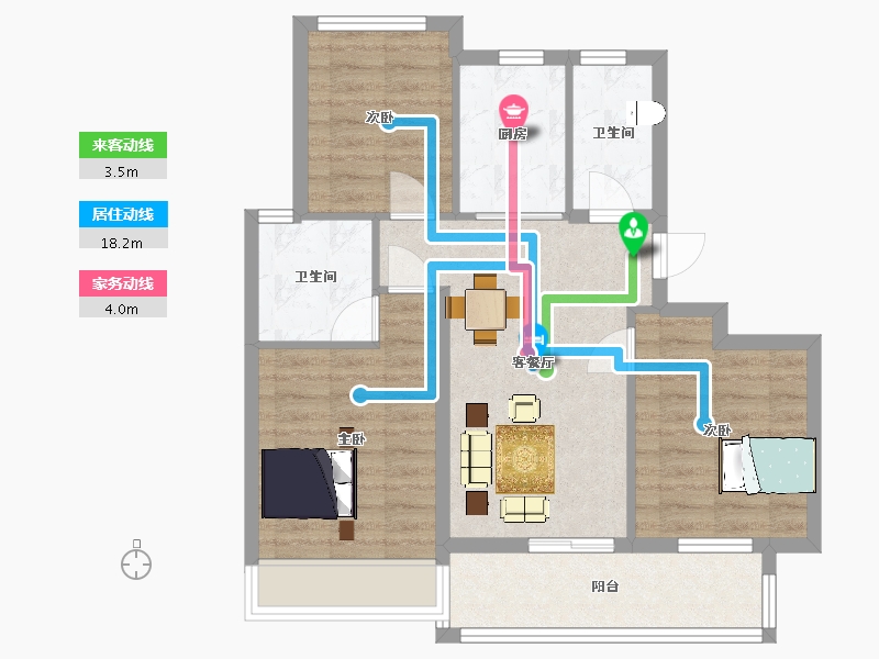 江苏省-苏州市-金辉悠步四季20,15,13,8栋89㎡-71.30-户型库-动静线