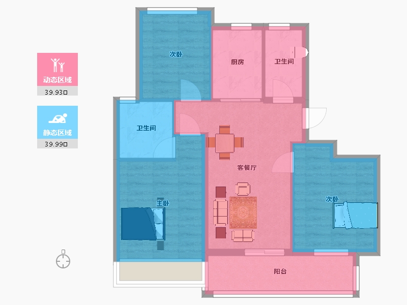 江苏省-苏州市-金辉悠步四季20,15,13,8栋89㎡-71.30-户型库-动静分区