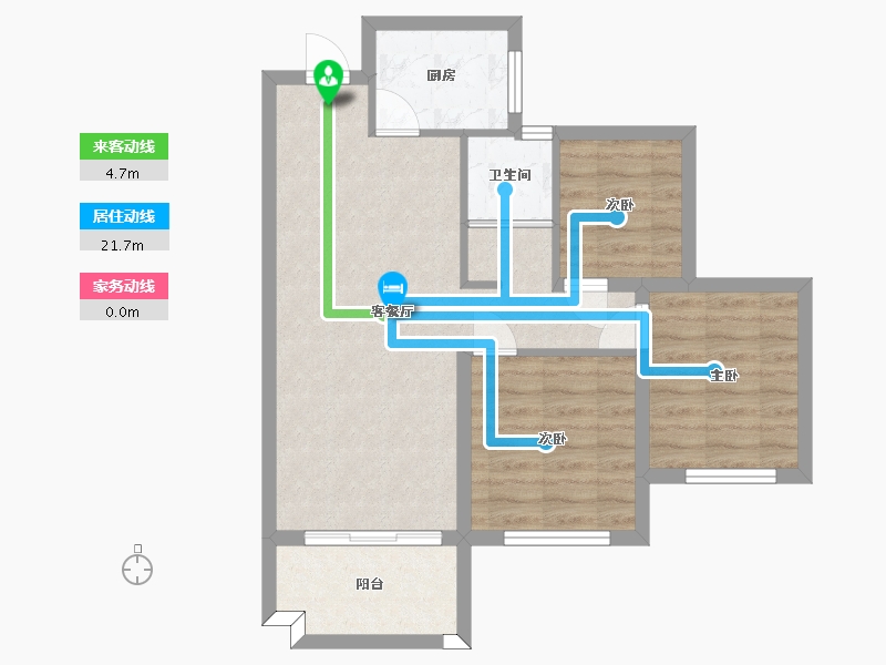 湖南省-长沙市-佛奥康桥水岸5号楼,7号楼,4号楼建面85m²-65.64-户型库-动静线