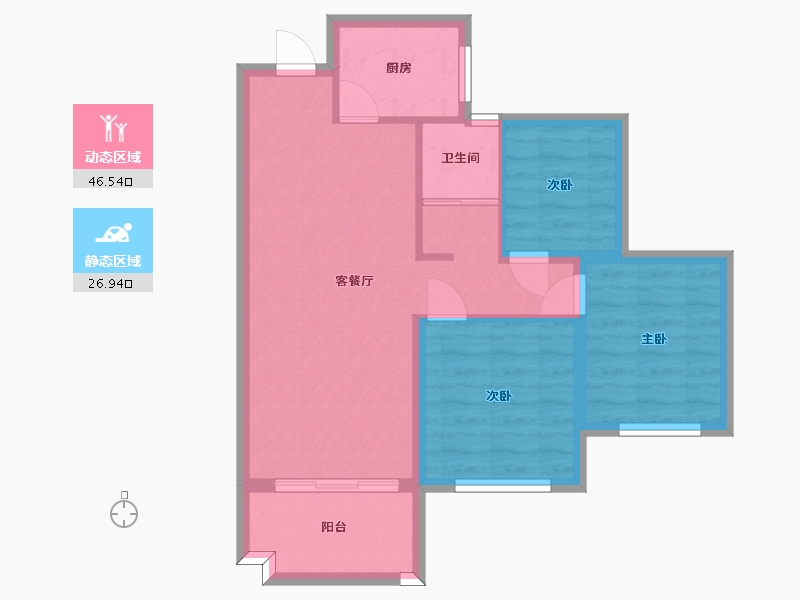 湖南省-长沙市-佛奥康桥水岸5号楼,7号楼,4号楼建面85m²-65.64-户型库-动静分区