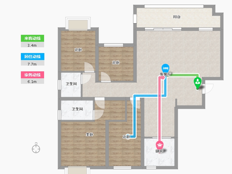 湖南省-长沙市-福晟钱隆公馆1号楼,3号楼建面142m²-114.34-户型库-动静线